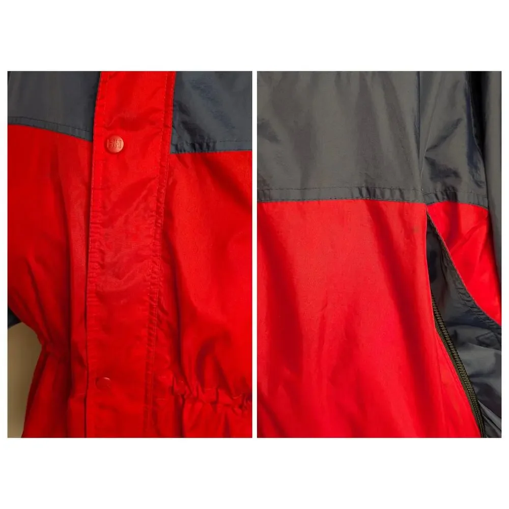 VNTG 90s Helly Hansen Sailing Rain Jacket Packable Windbreaker Hooded Men L FLAW